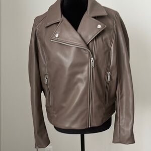 Brown Faux Leather Motorcycle Jacket
